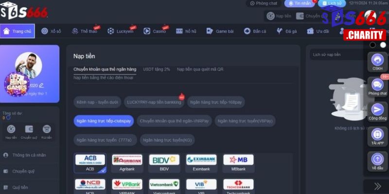 Cách chuyển khoản ngân hàng nạp tiền vào ví game S666